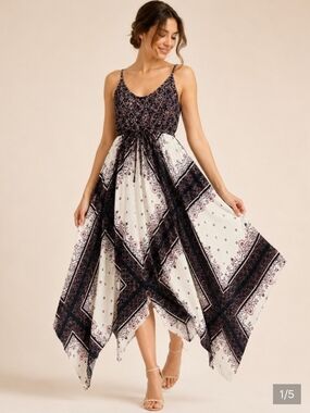 torrid White and Black Paisley Handkerchief Hem Maxi Dress